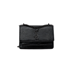 YSL Sunset Medium SO Black Croc-Embossed