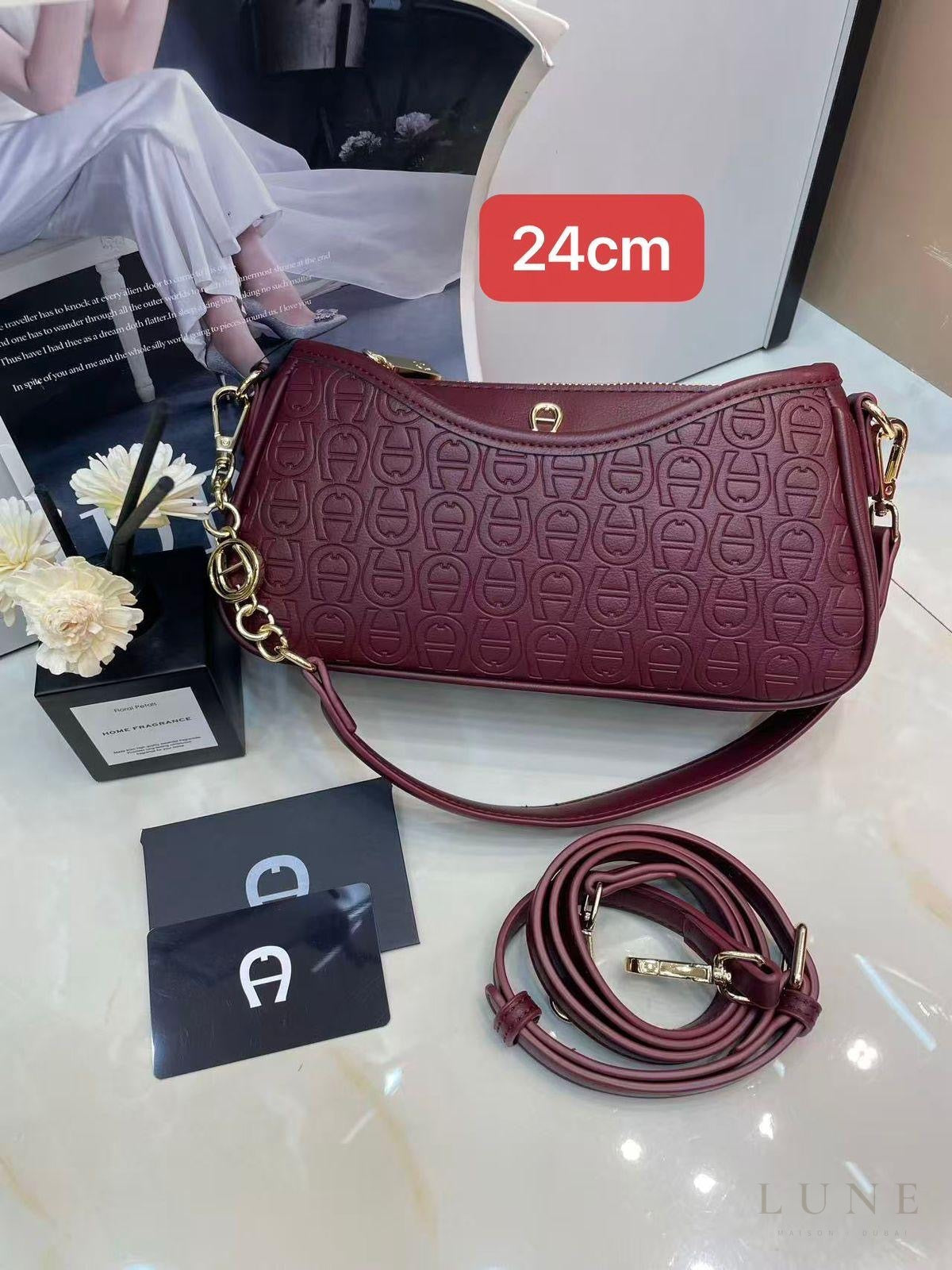 Aigner Bag | Delia Monogram Shoulder Bag – Burgundy – Wine