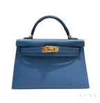 Hermès Mini Kelly 20 Sellier Handbag - Deep Blue Hue with Gold Hardware