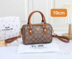 Coach Bag | Micro Rowan Satchel – Khaki – Saddle (Signature coated canvas with brown leather handles and trim)