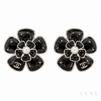 Chanel Black Camellia Pearl Earrings