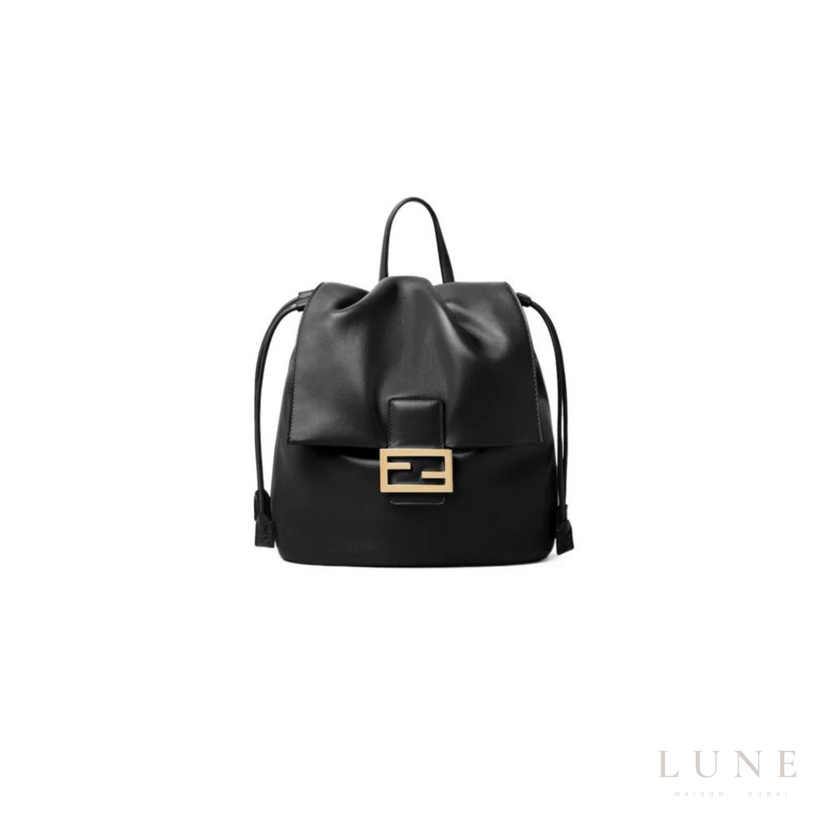 Fendi Black Ff Clasp Drawstring Backpack