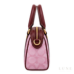 Coach Bag | Micro Rowan Satchel – Pink – Burgundy (Signature coated canvas with dark wine red leather trim)