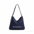 Chanel Maxi Hobo Ribbed Leather Blue