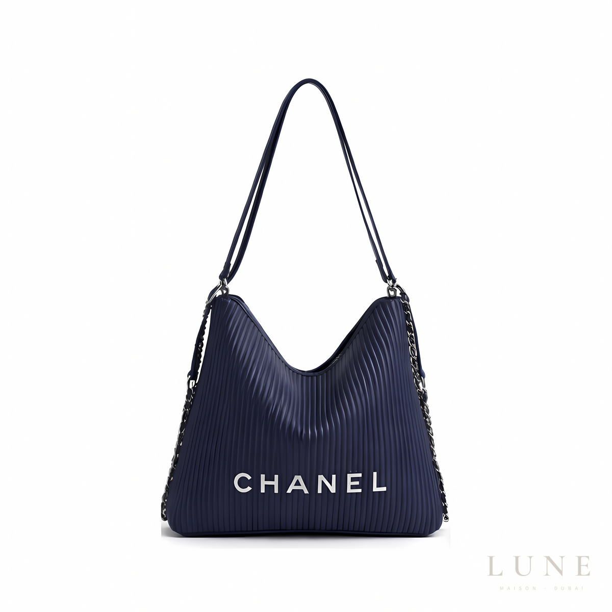Chanel Maxi Hobo Ribbed Leather Blue