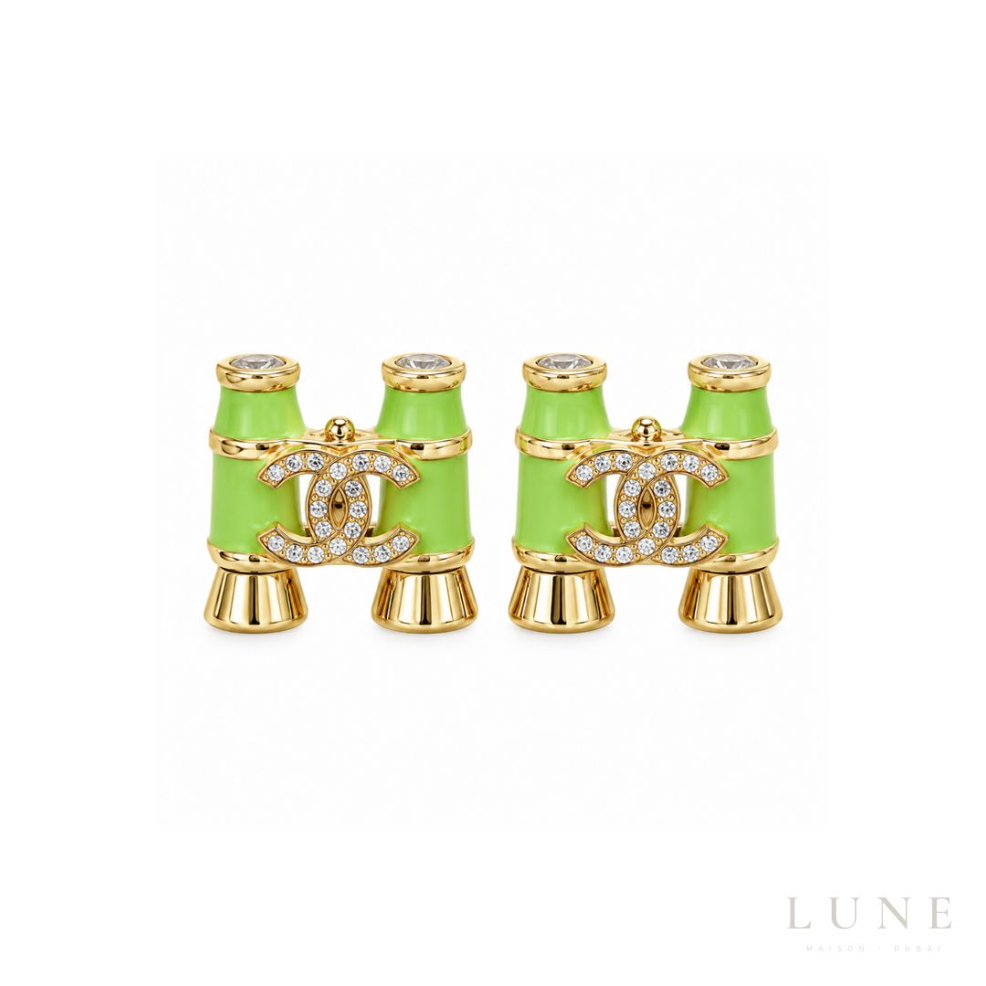 Chanel CC Bamboo Lime Green Earrings