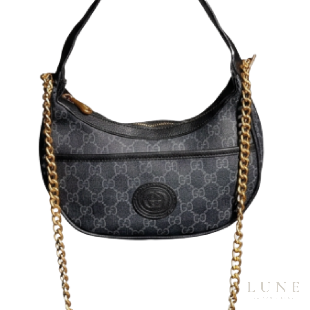 Gucci GG Supreme Mini Half-Moon Shoulder Bag – Black - View 3