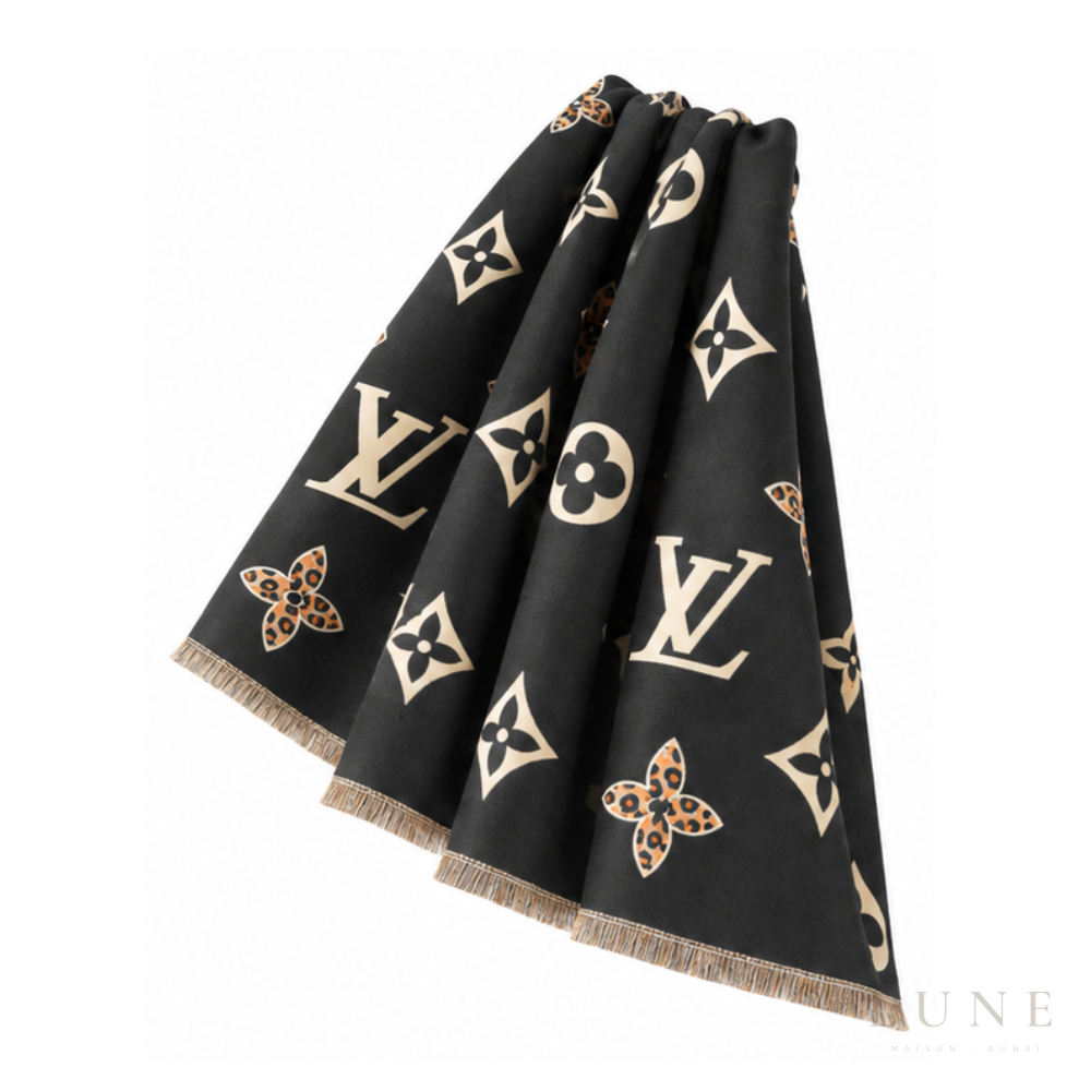 Louis Vuitton Monogram Black Scarf – White