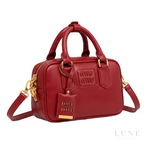 Miu Miu Bag | Arcadie Leather Bag (Top-handle satchel – crossbody bag) – Cherry Red (Rubino – Crimson with gold-tone hardware)