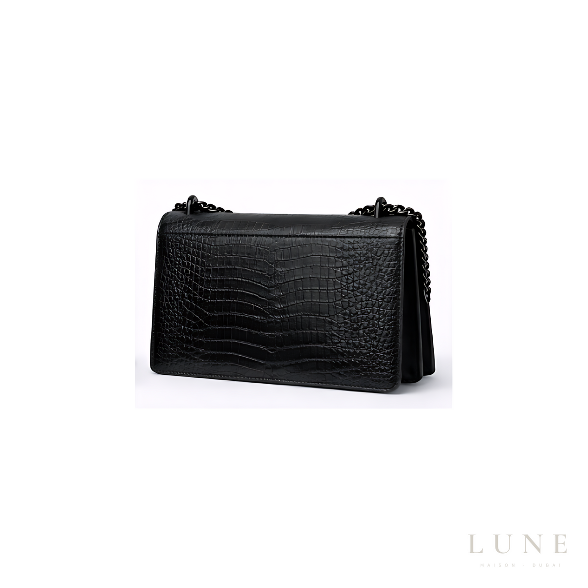 YSL Sunset Medium SO Black Croc-Embossed