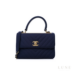 Chanel CC Dual Handle Flap Bag Navy Blue