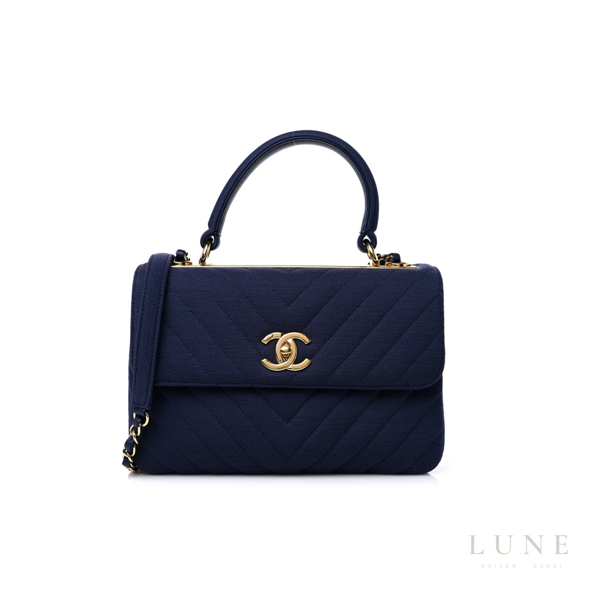 Chanel CC Dual Handle Flap Bag Navy Blue