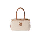 MiuMiu Beau Canvas and Leather Bag Beige / Brandy - Bagistaofficial
