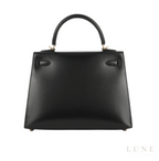 Hermès Kelly 28 Sellier Handbag - Black Box Calfskin Leather with Gold Hardware