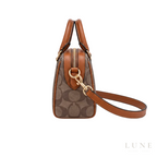 Coach Bag | Micro Rowan Satchel – Khaki – Saddle (Signature coated canvas with brown leather handles and trim)
