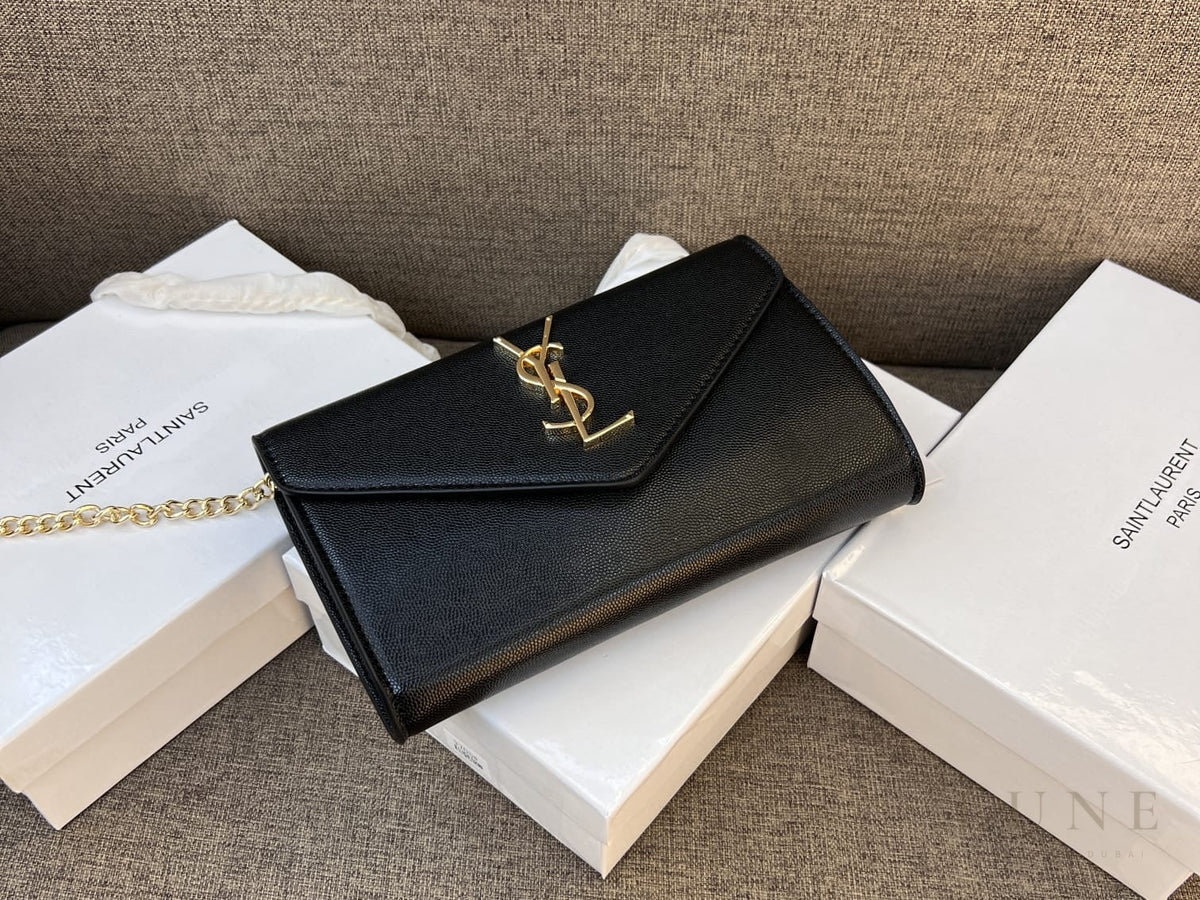 Saint Laurent Uptown Grain Chain Wallet – Black