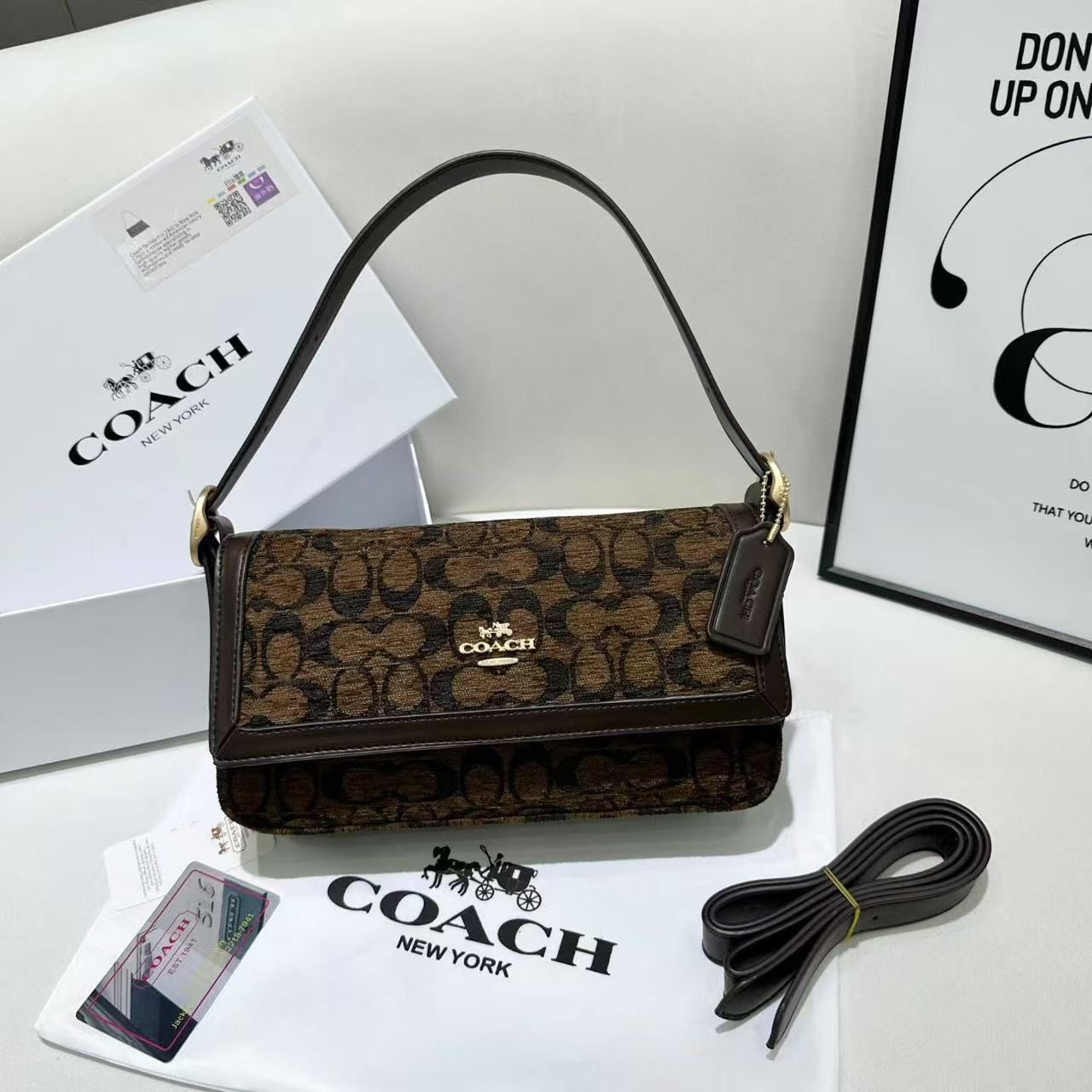 Coach Etta Small Flap Signature Chenille Truffle