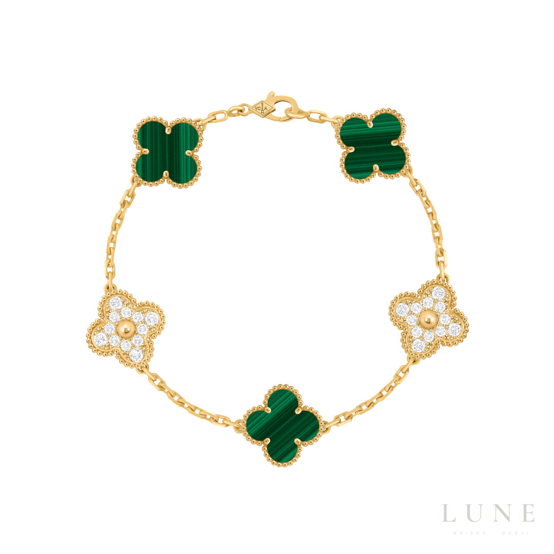 Van Cleef Gold Malachite Diamond Set