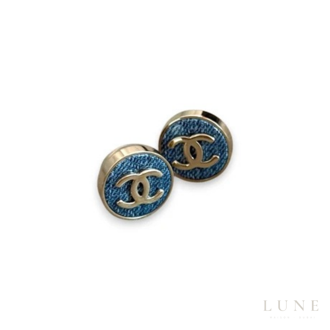 Chanel Denim Button Earrings