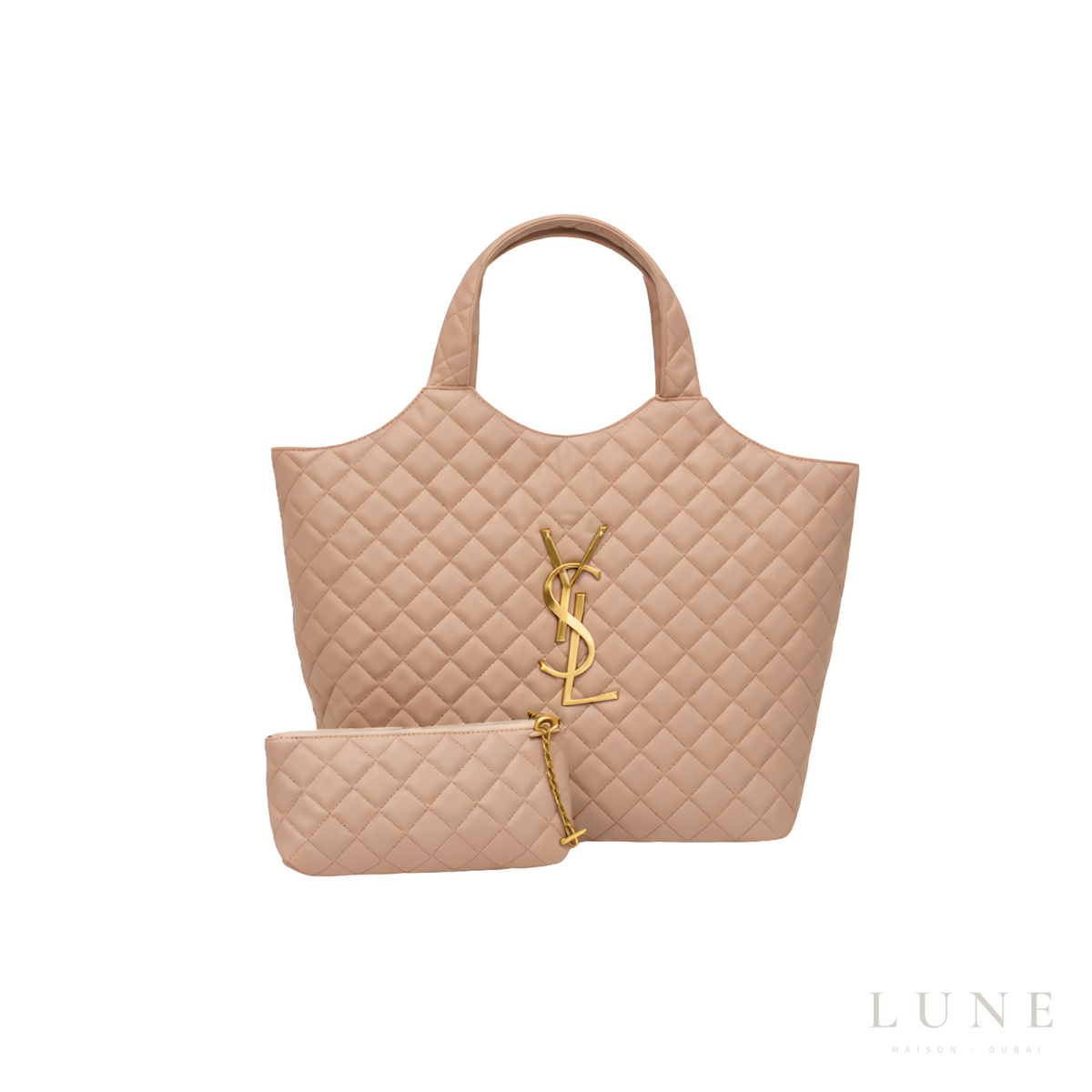 YSL Icare Maxi Quilted Suede Beige