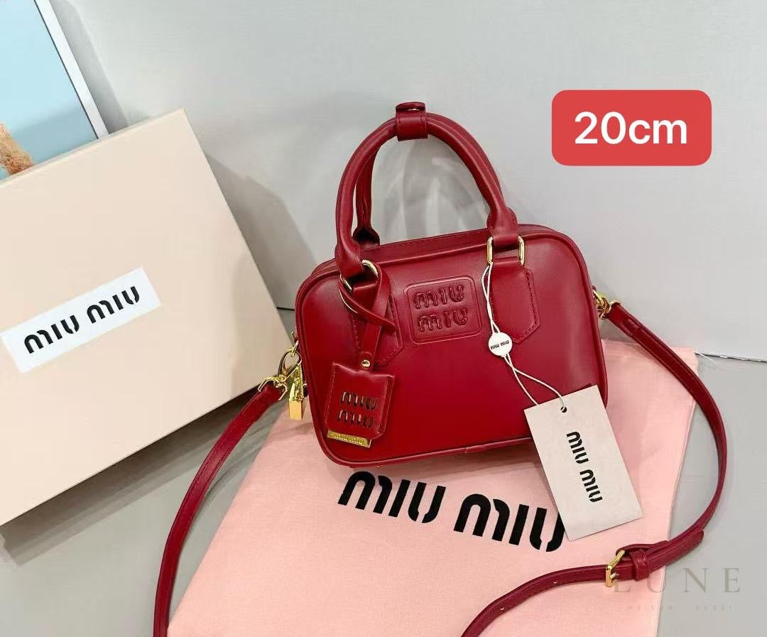 Miu Miu Bag | Arcadie Leather Bag (Top-handle satchel – crossbody bag) – Cherry Red (Rubino – Crimson with gold-tone hardware)