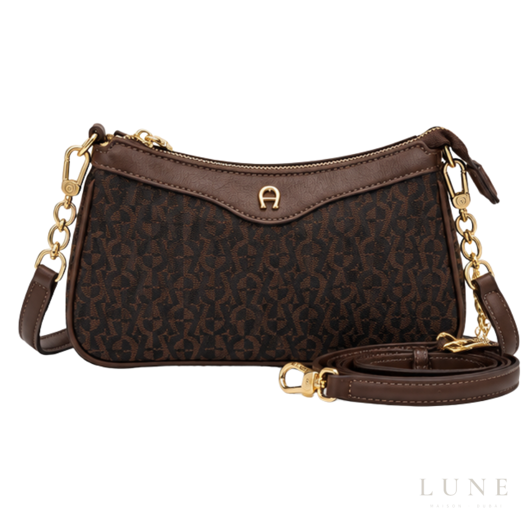 Aigner Bag | Delia Monogram Shoulder Bag – Dark Brown