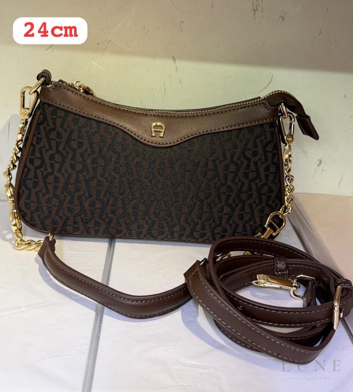 Aigner Bag | Delia Monogram Shoulder Bag – Dark Brown