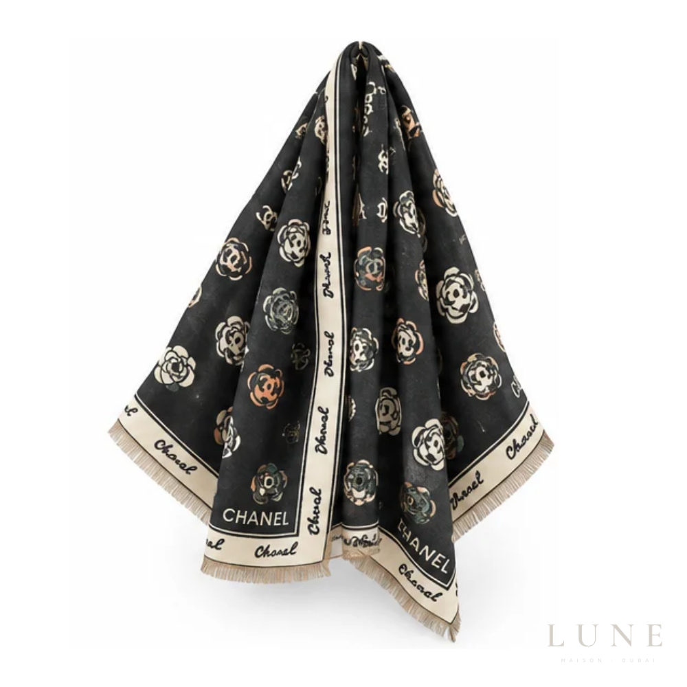 Chanel | Scarf Camellia Grid CC Logo Black - View 2