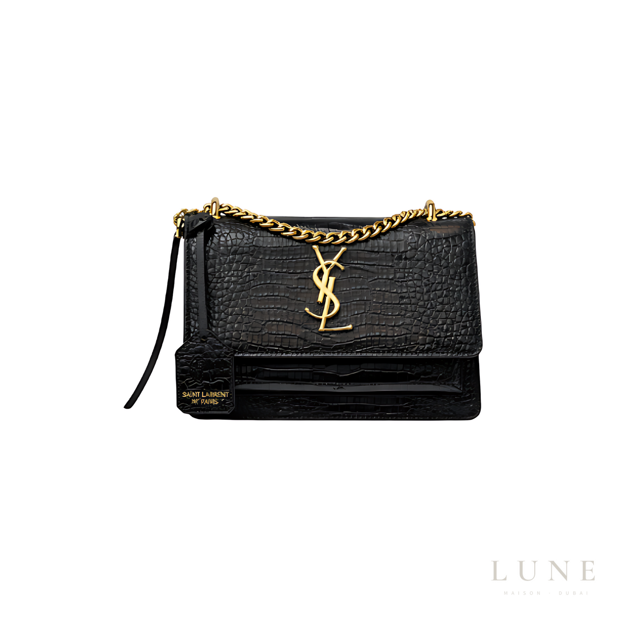 YSL Sunset Medium Croc-Embossed Leather
