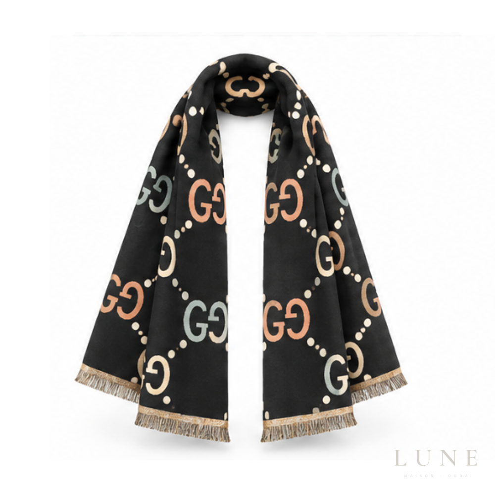Gucci GG Check Wool Scarf – Black