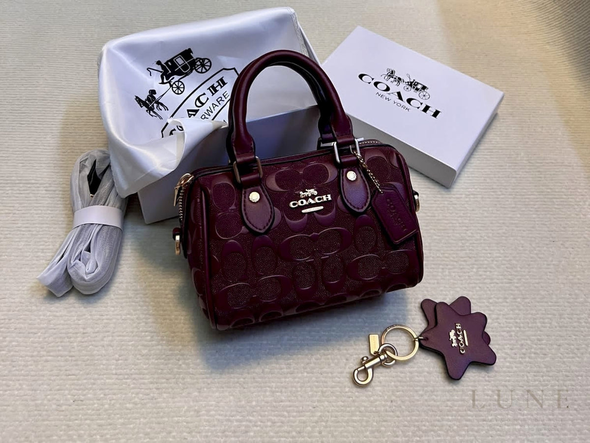 Coach Bag | Mini Rowan Crossbody Bag – Maroon – Deep Berry Signature