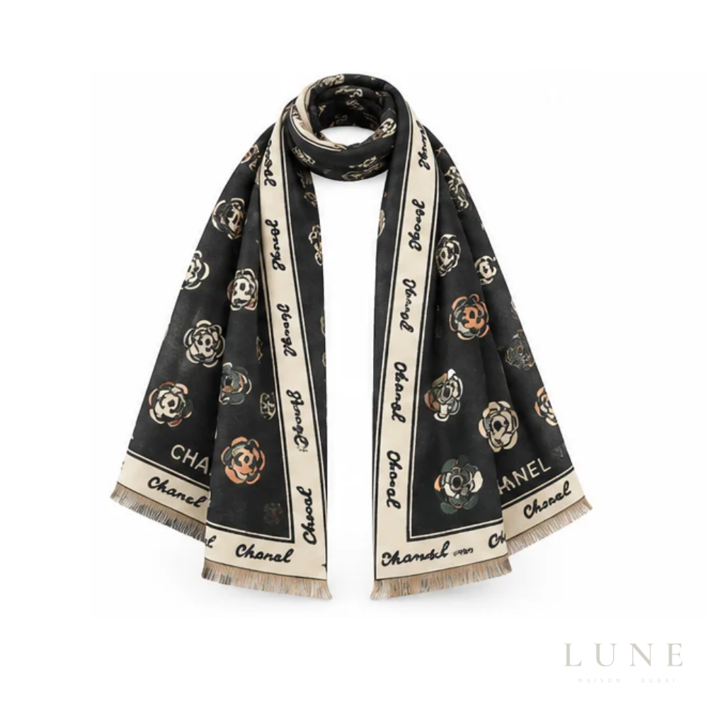 Chanel | Scarf Camellia Grid CC Logo Black - View 3