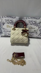 Dior Lady Dior-Style Mini Handbag – Ivory & Burgundy - View 5