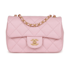 Chanel Mini Rectangular Flap Bag with Heart Chain - Pink Lambskin and Antique Gold-Tone Hardware