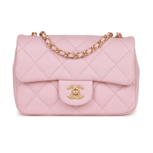 Chanel Mini Rectangular Flap Bag with Heart Chain - Pink Lambskin and Antique Gold-Tone Hardware