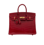 Hermès Birkin 30 Handbag Made from Shiny Niloticus Crocodile Leather - Deep Red